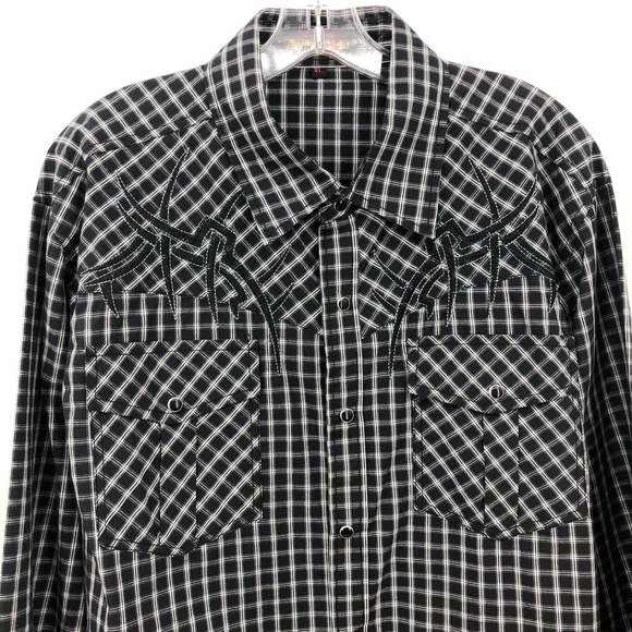 Caviar Dremes Italian Button Front Shirt Men's Size XL Black Check Embroidered - Picture 4 of 10